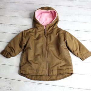 Kiks Winter Coat Baby Girl Size 18 Months Brown Pink Hooded Fleece Lining